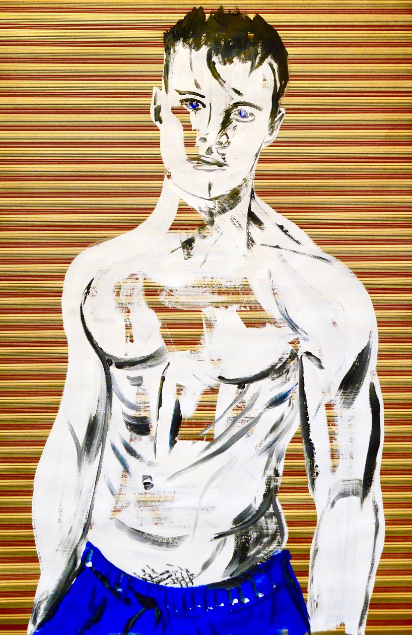 Masculin japonais 7, 2020 (akryl på silketrykt japansk papir) af Benoit Erwann Boucherot