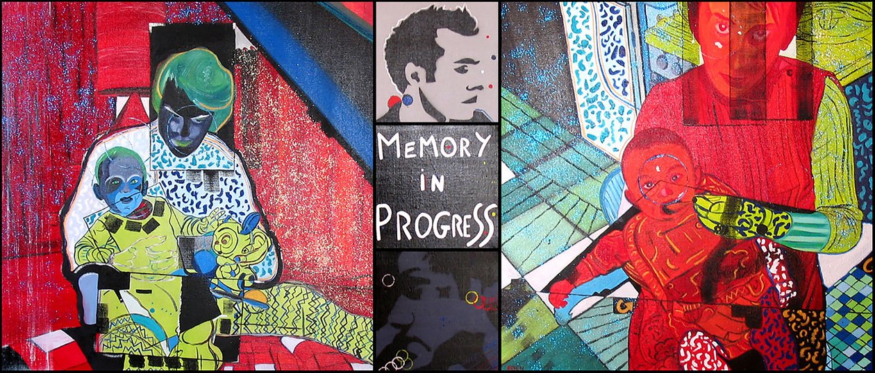 Memory in progress, 2001 (olie og akryl på 5 sidestillede lærreder) af Benoit Erwann Boucherot