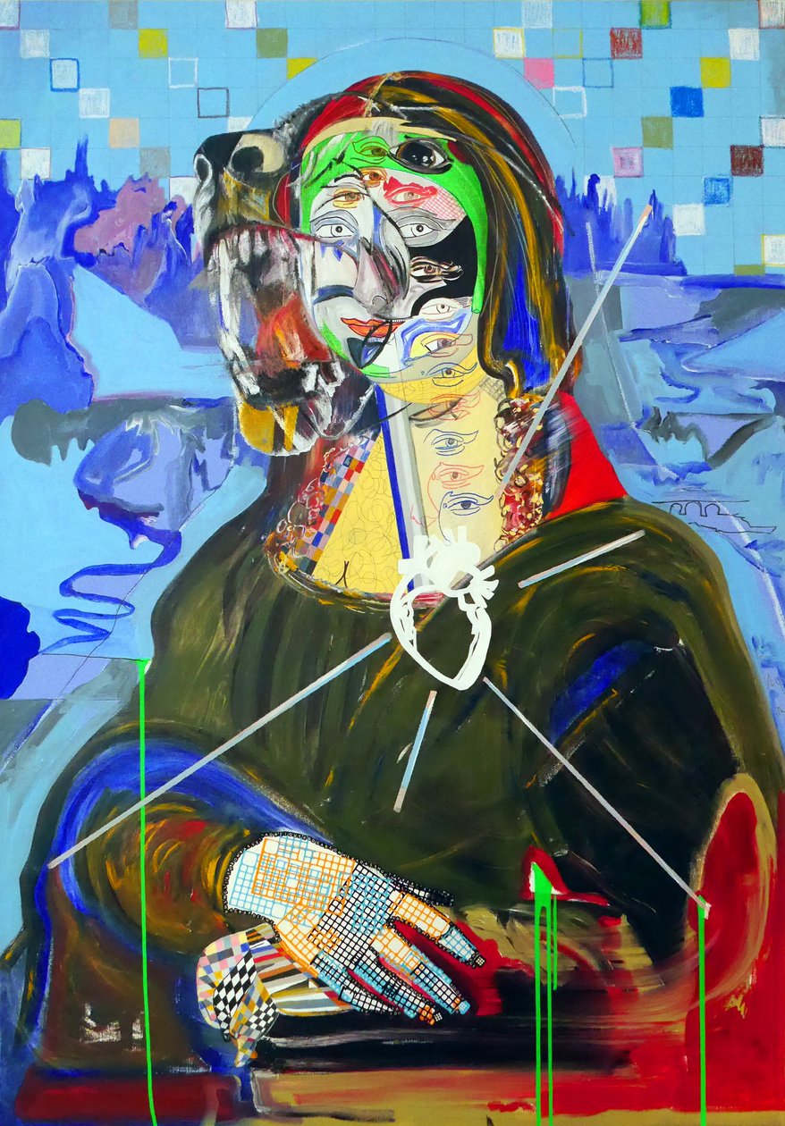 Surpeinture : Joconde, 2018 (olie, papir og akryl på lærred) af Benoit Erwann Boucherot