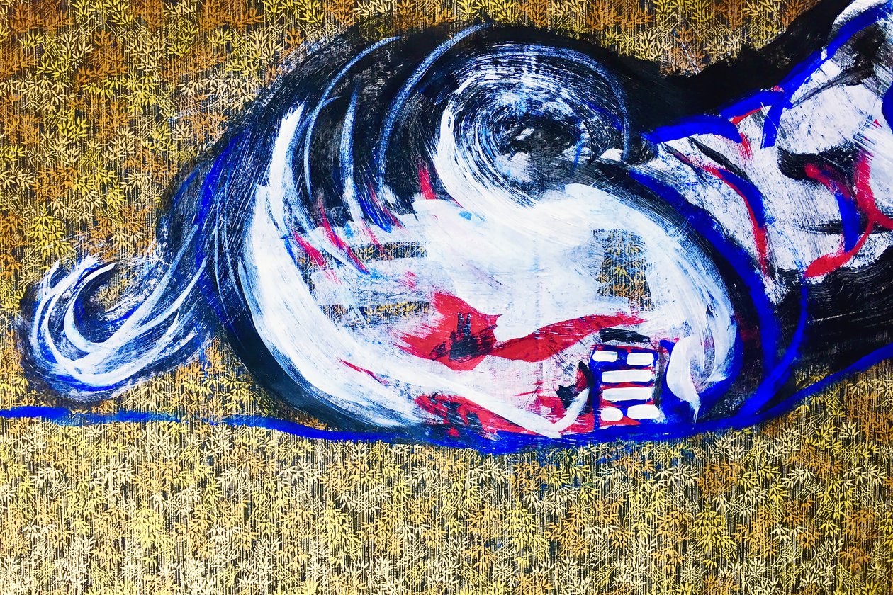 Surportrait japonais 2, 2020 (akryl på silketrykt japansk papir) af Benoit Erwann Boucherot