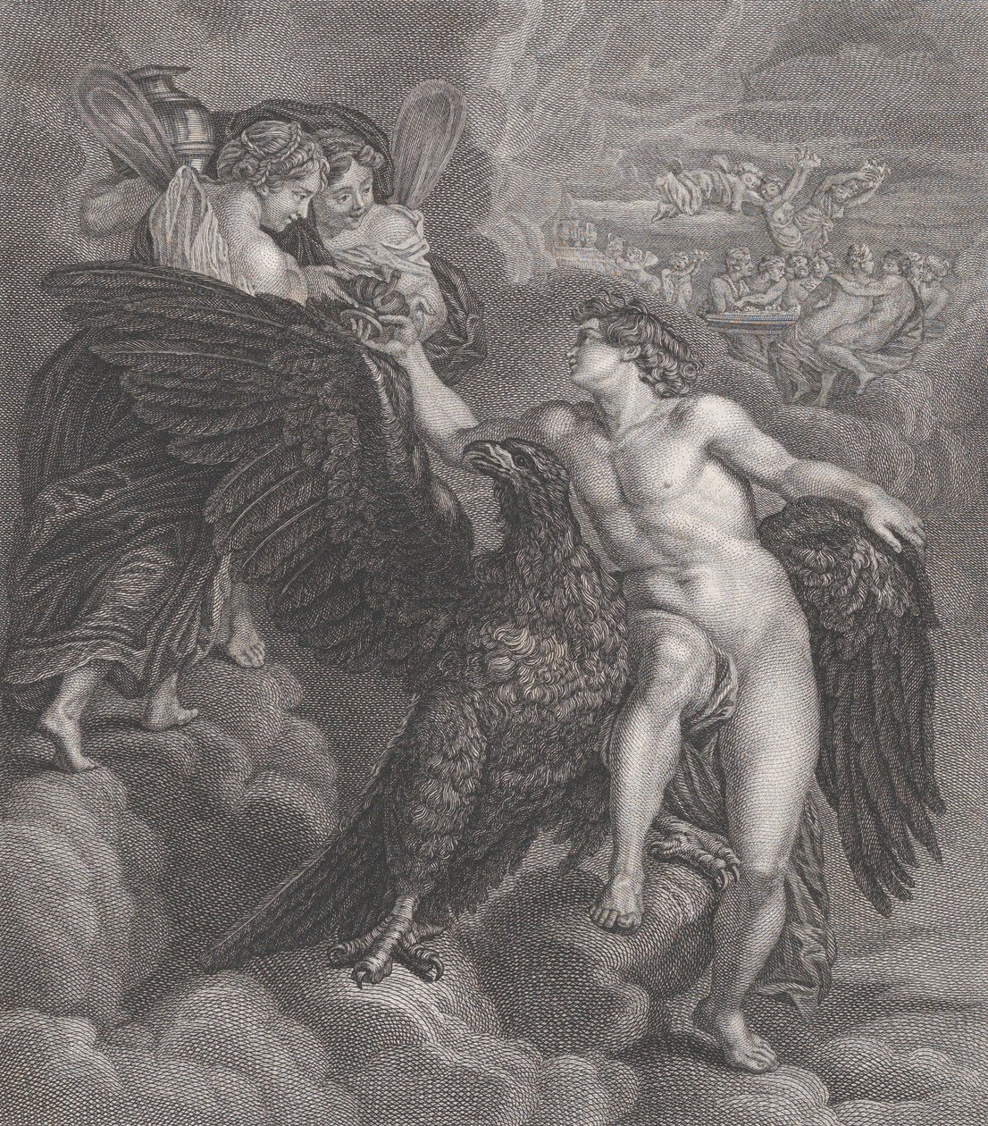 Ganymedes, lænet sig op ad en ørn, modtager bægeret fra Hebe, 1786 af Benoit Louis Henriquez