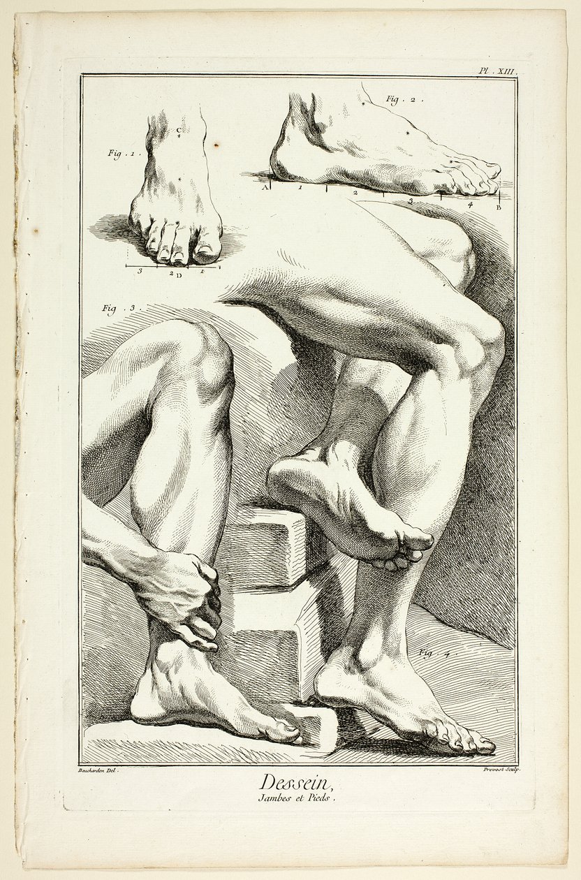 Design: Ben og fødder, fra Encyclopédie af Benoit Louis Prevost