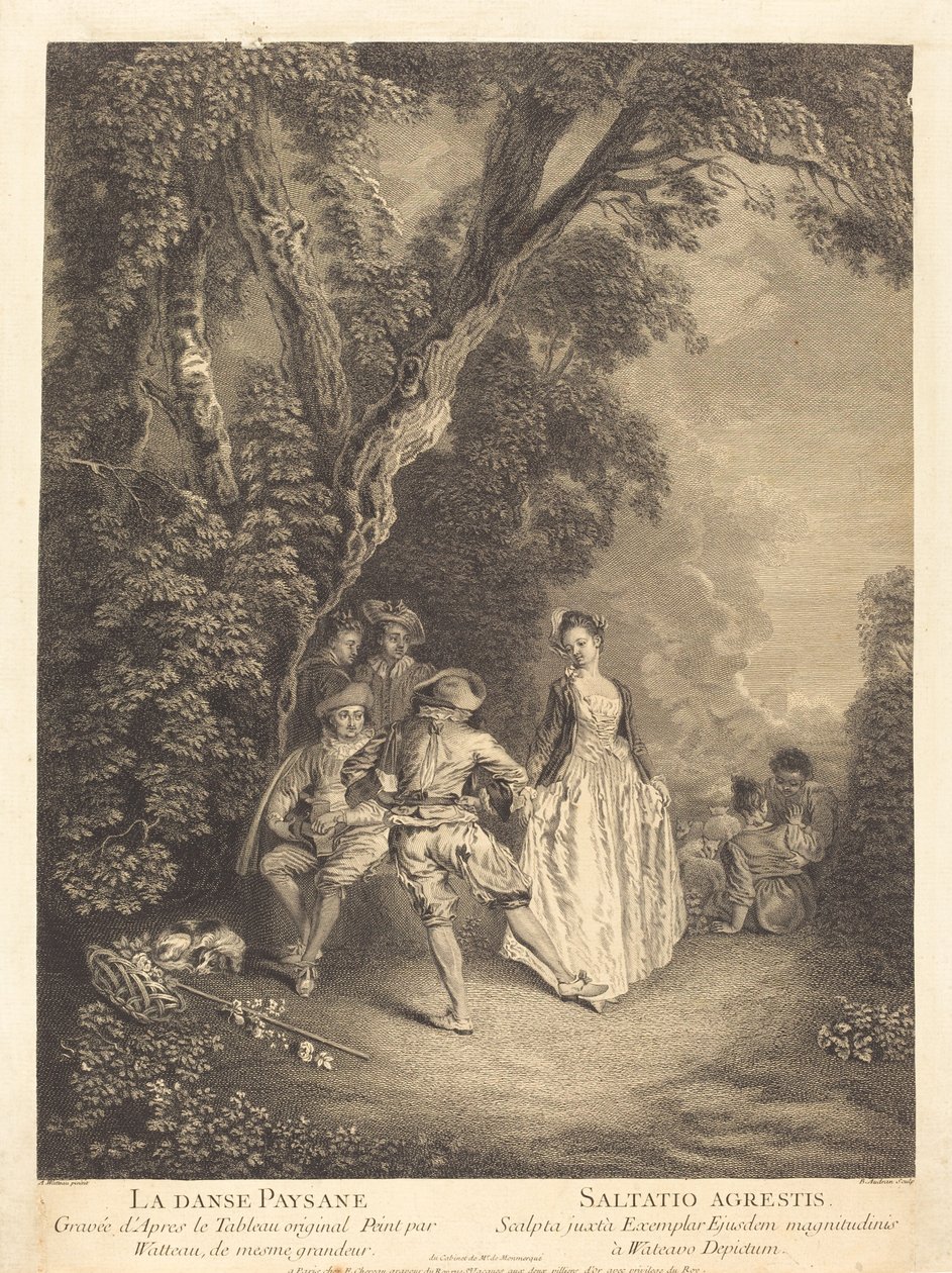 Bondedansen af Benoît Audran II after Antoine Watteau