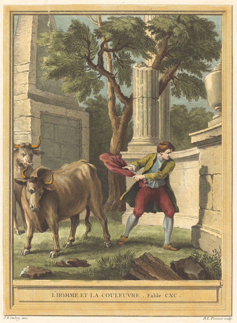 Manden og slangen (Man and the Snake) af Benoît Louis Prévost after Jean Baptiste Oudry