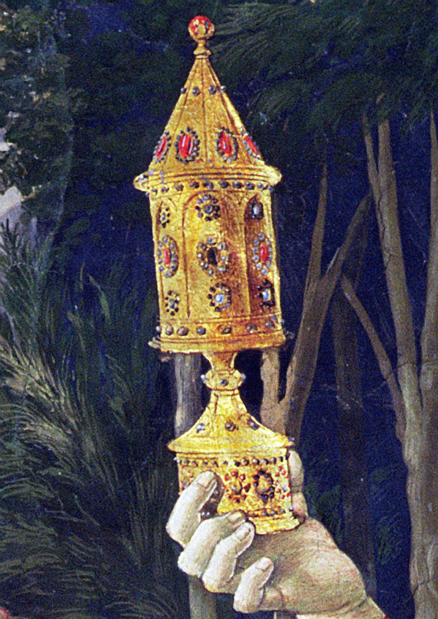 Detalje fra Magi-cyklussens rejse i kapellet, ca. 1460 freskodetalje fra 170295 af Benozzo di Lese di Sandro Gozzoli