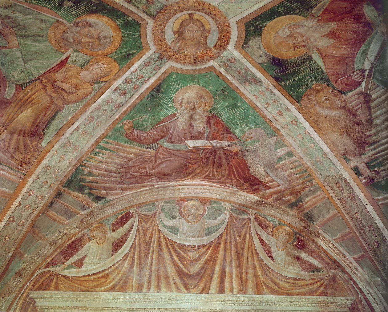 Gud Fader ved hjørnestenen, Kristus velsigner, på loftet, Gud Fader velsigner af Benozzo di Lese di Sandro Gozzoli