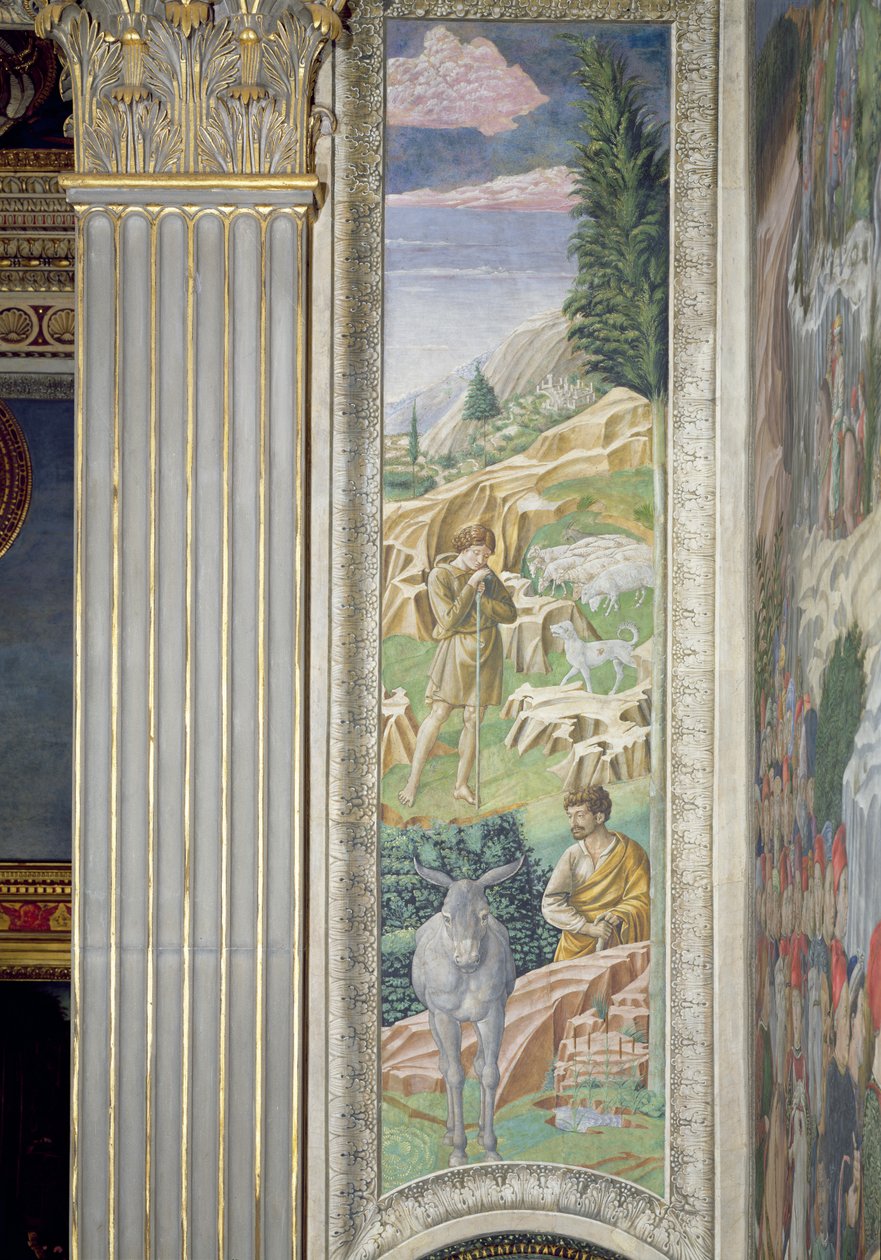 Hyrde og hans flok, panel langs højre væg af Magi-cyklen Journey i kapellet, ca. 1460 af Benozzo di Lese di Sandro Gozzoli