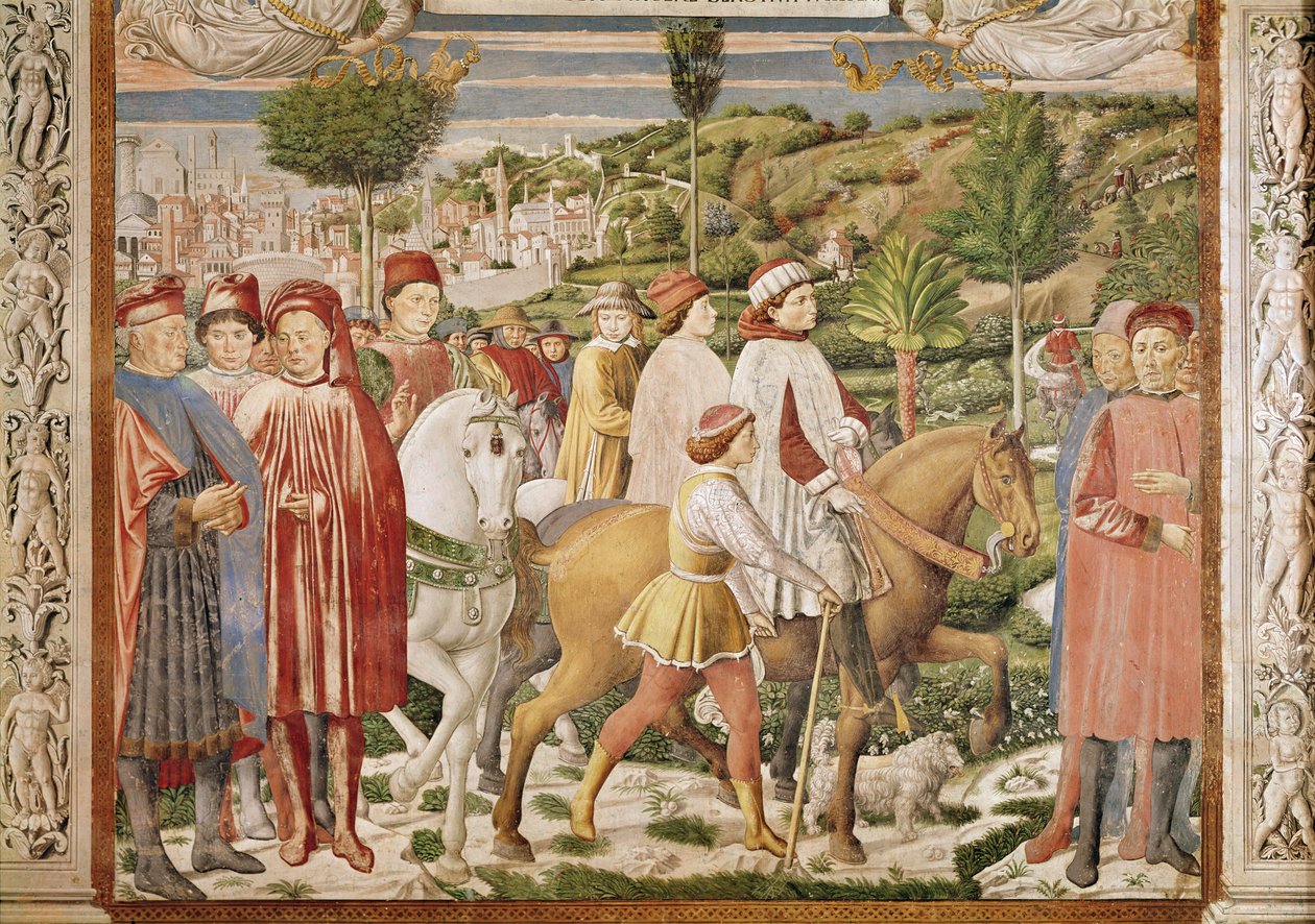 St. Augustine forlader Rom til Milano, fra St. Augustins liv, 1463-65 af Benozzo di Lese di Sandro Gozzoli