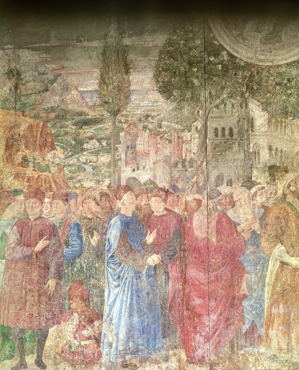 Bygningen af Babelstårnet, detalje af Medicis hus, der overvåger byggearbejdet, 1468-84 fresco af Benozzo di Lese di Sandro Gozzoli
