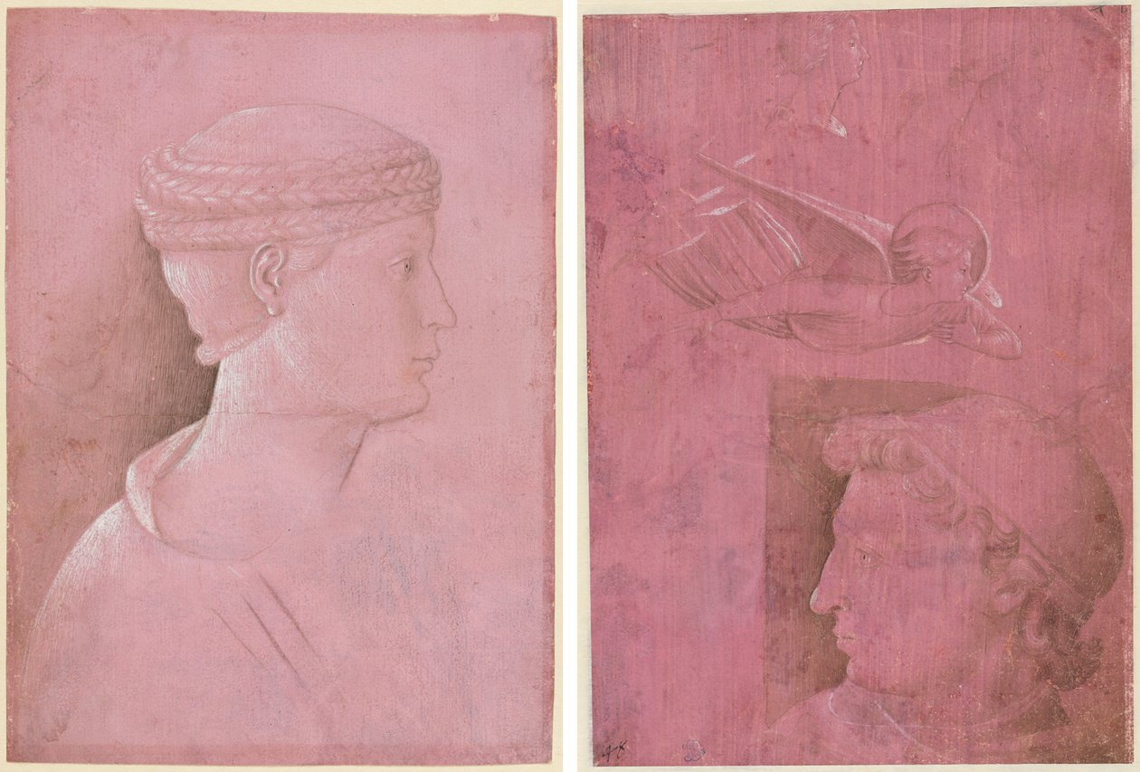 Buste af en kvinde (recto); Leder af en mand, to undersøgelser af en kvindes profil og en undersøgelse af en engel (verso) af Benozzo Gozzoli