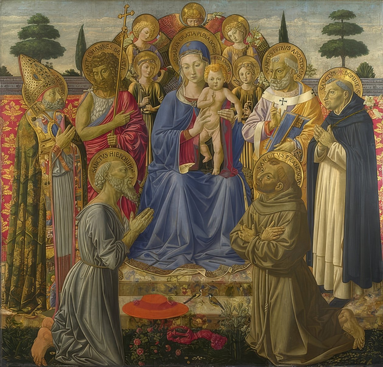 Madonna med barn omgivet af engle og helgener. 1461-62 af Benozzo Gozzoli