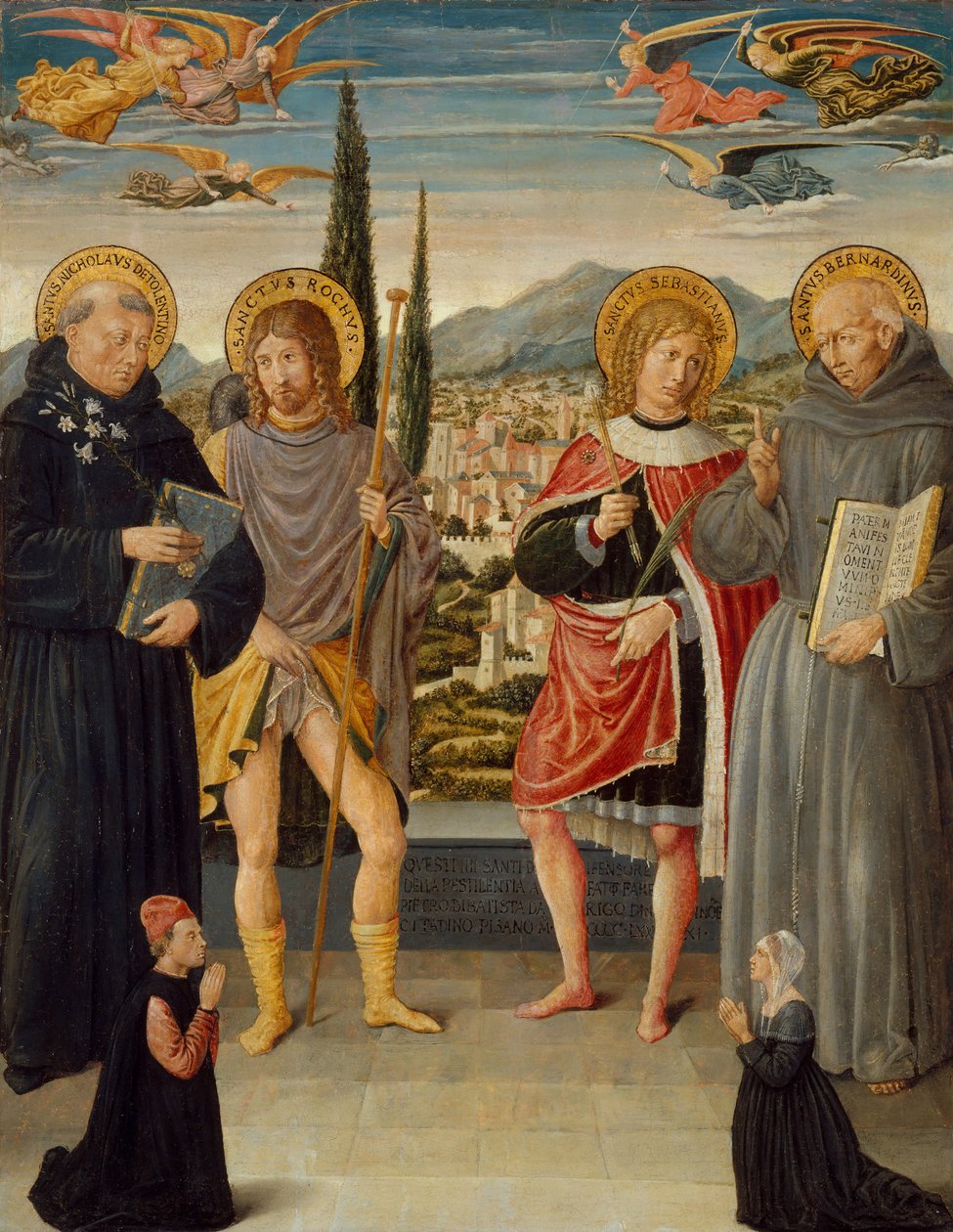 De hellige Nicholas af Tolentino, Roch, Sebastian og Bernardino af Siena..., 1481. af Benozzo Gozzoli