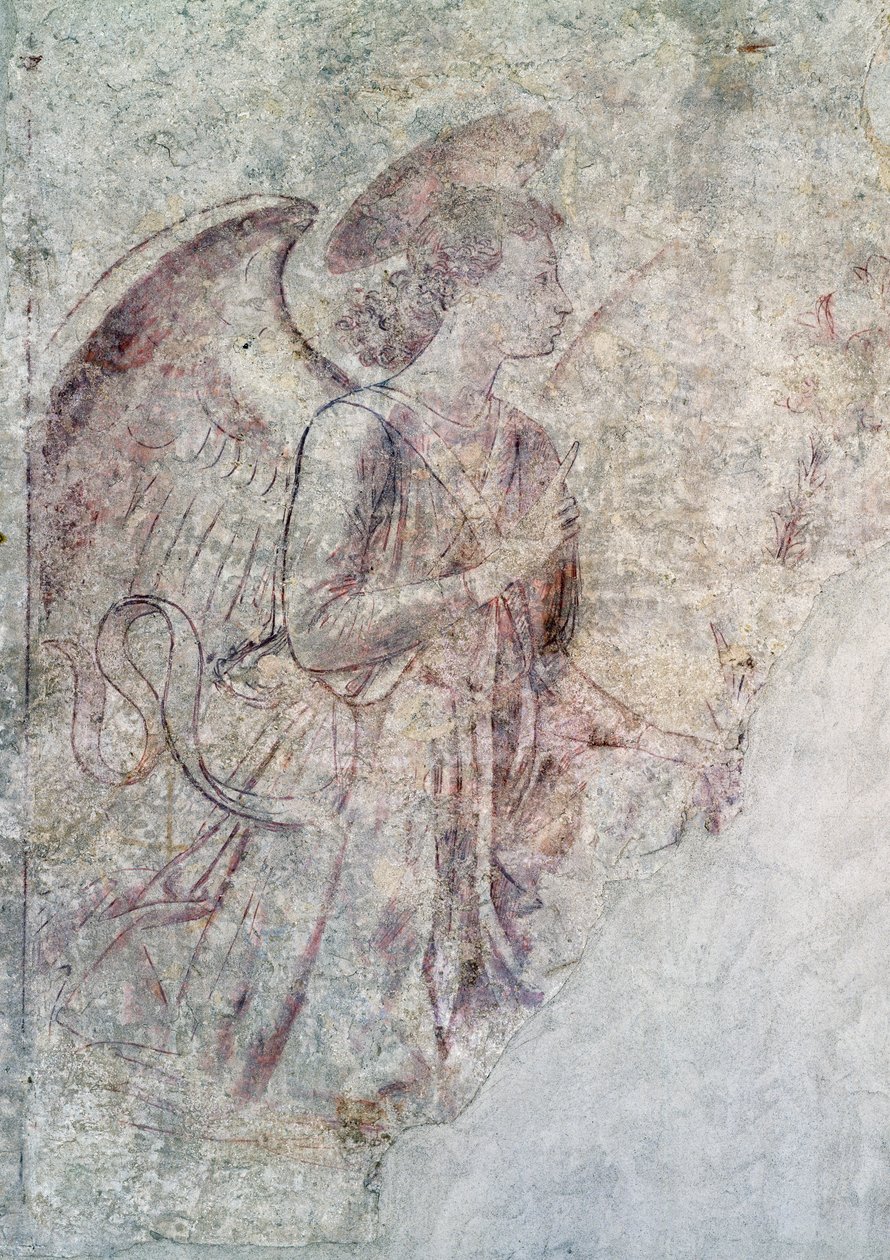 Bebudelsesenglen, detalje af Bebudelsen, sinopia (undermaling) af Benozzo di Lese di Sandro Gozzoli
