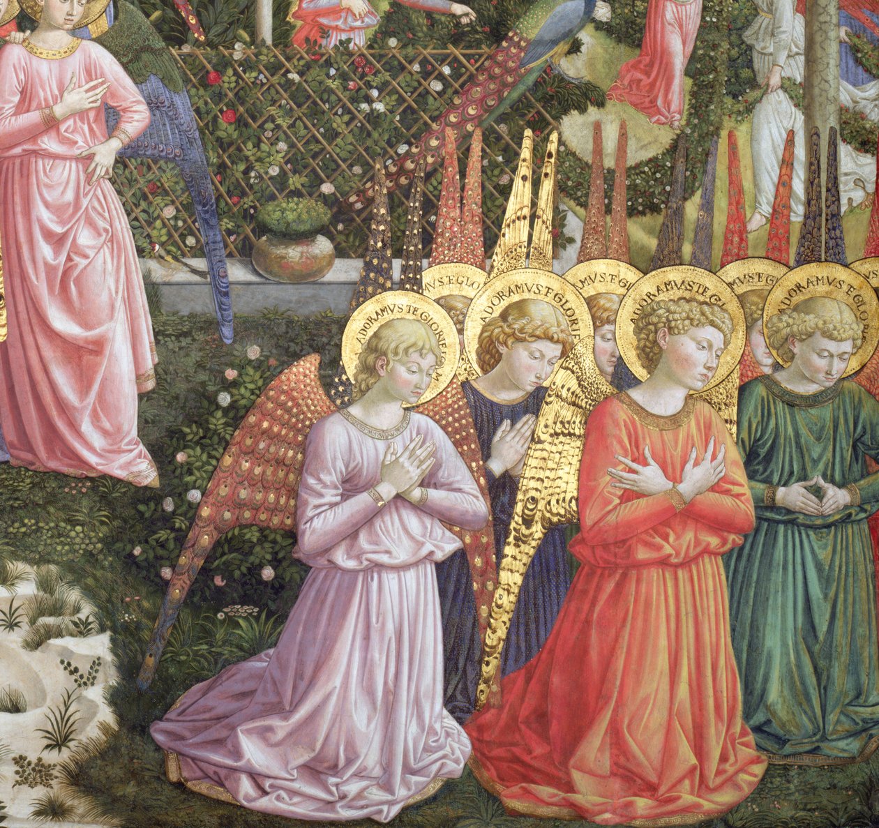 Engle i et himmelsk landskab, apsisens venstre væg, fra cyklussen om Kongernes rejse i kapellet o.1460 (detalje af 70610) af Benozzo di Lese di Sandro Gozzoli