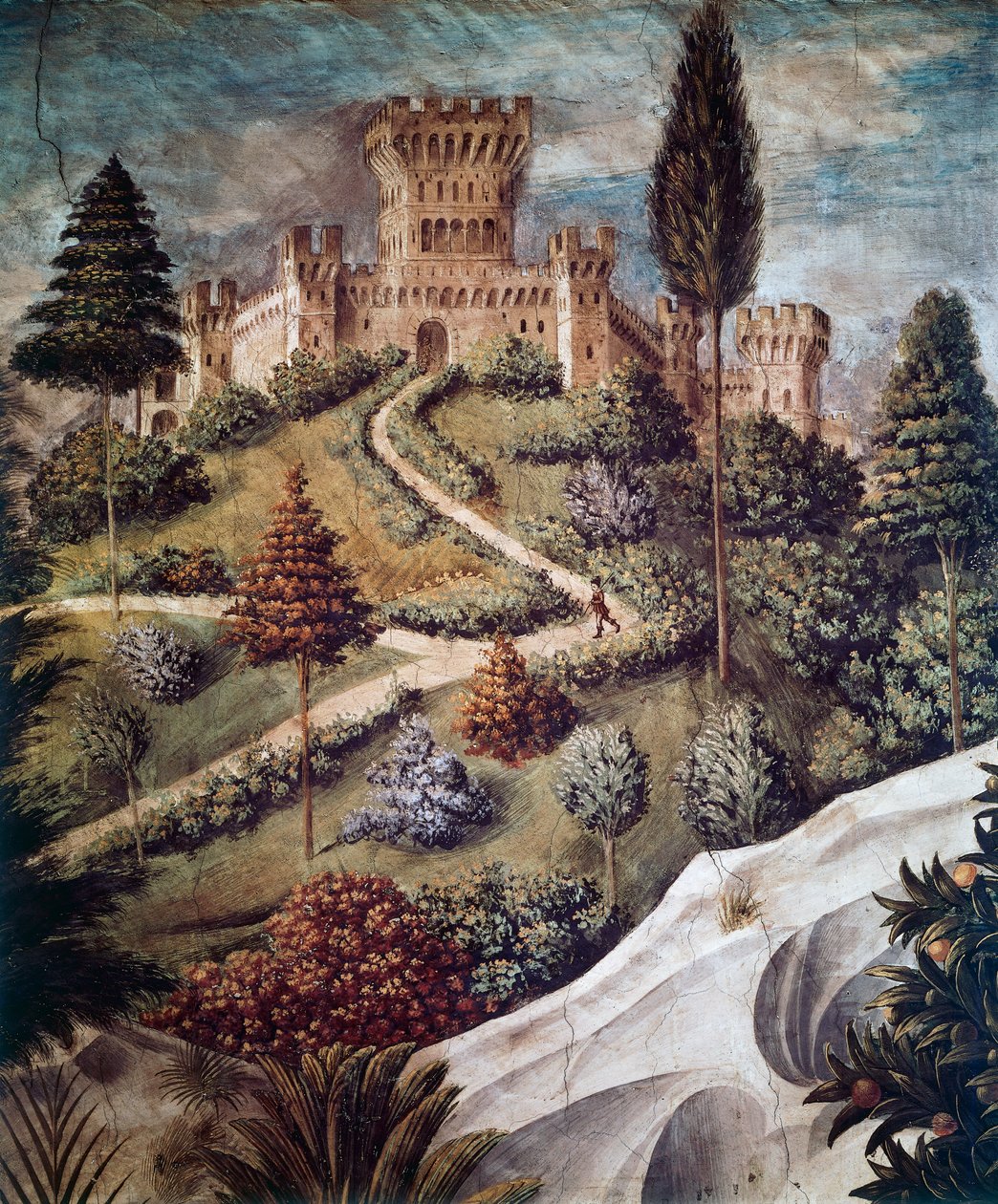 Slot, landskabsdetalje fra magiernes procession af Benozzo di Lese di Sandro Gozzoli