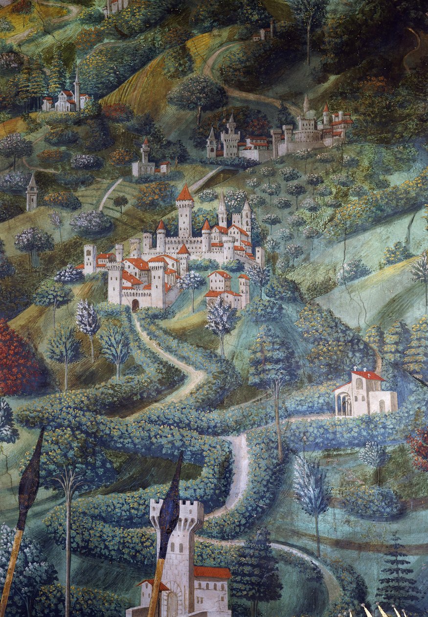 Slotte, landskabsdetaljer fra Procession of Magi af Benozzo di Lese di Sandro Gozzoli
