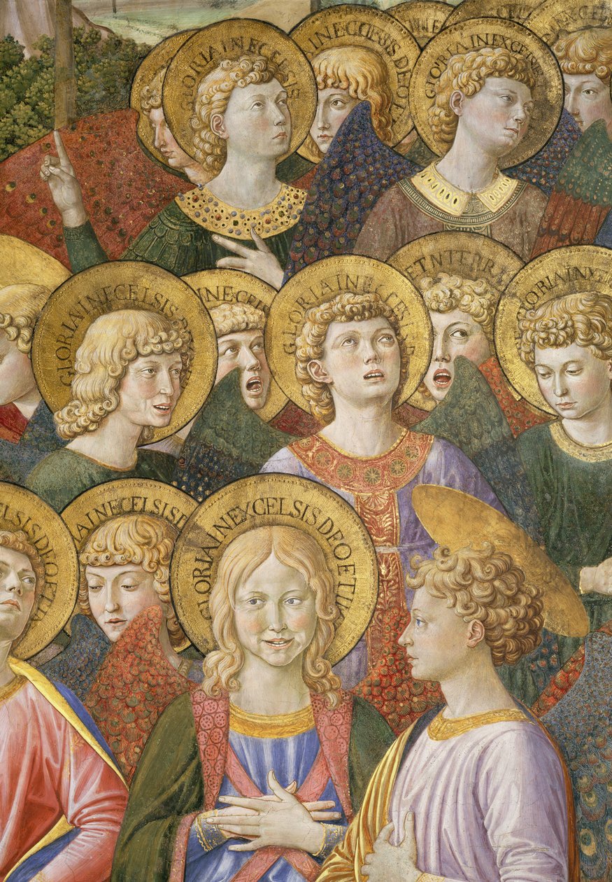 Englekor, detalje fra Magiernes rejse i kapellet, ca. 1460 freskodetalje af 70615 af Benozzo di Lese di Sandro Gozzoli