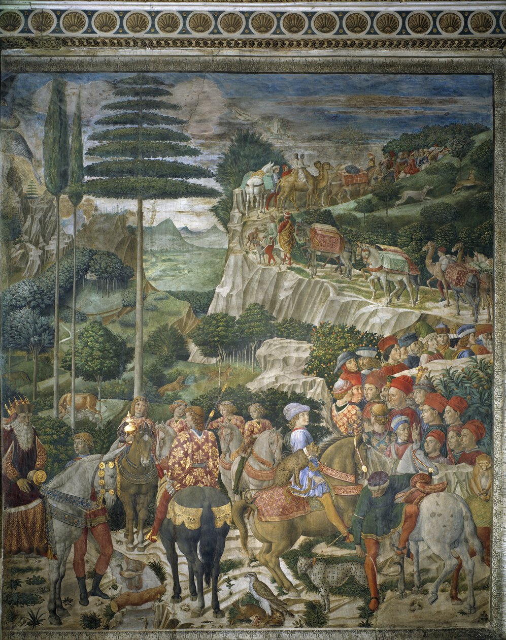 Magiernes procession med Julien de Medicis og Joseph II, patriark af Konstantinopel (fresko). af Benozzo di Lese di Sandro Gozzoli