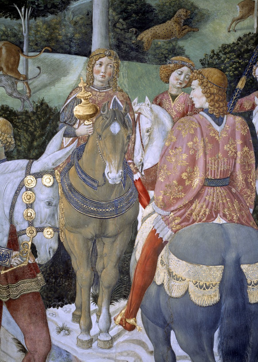 Detalje fra cyklussen De hellige tre kongers rejse i kapellet, ca. 1460 (fresko) af Benozzo di Lese di Sandro Gozzoli