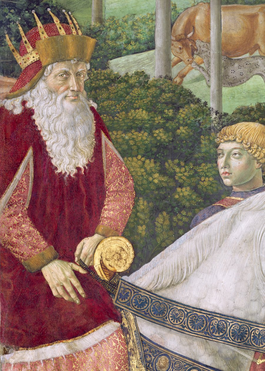 Giuseppe, patriarken af Konstantinopel, som en af de tre konger, detaljer fra Magi-cyklussen i kapellet, ca. 1460 freskodetalje af 70601 af Benozzo di Lese di Sandro Gozzoli