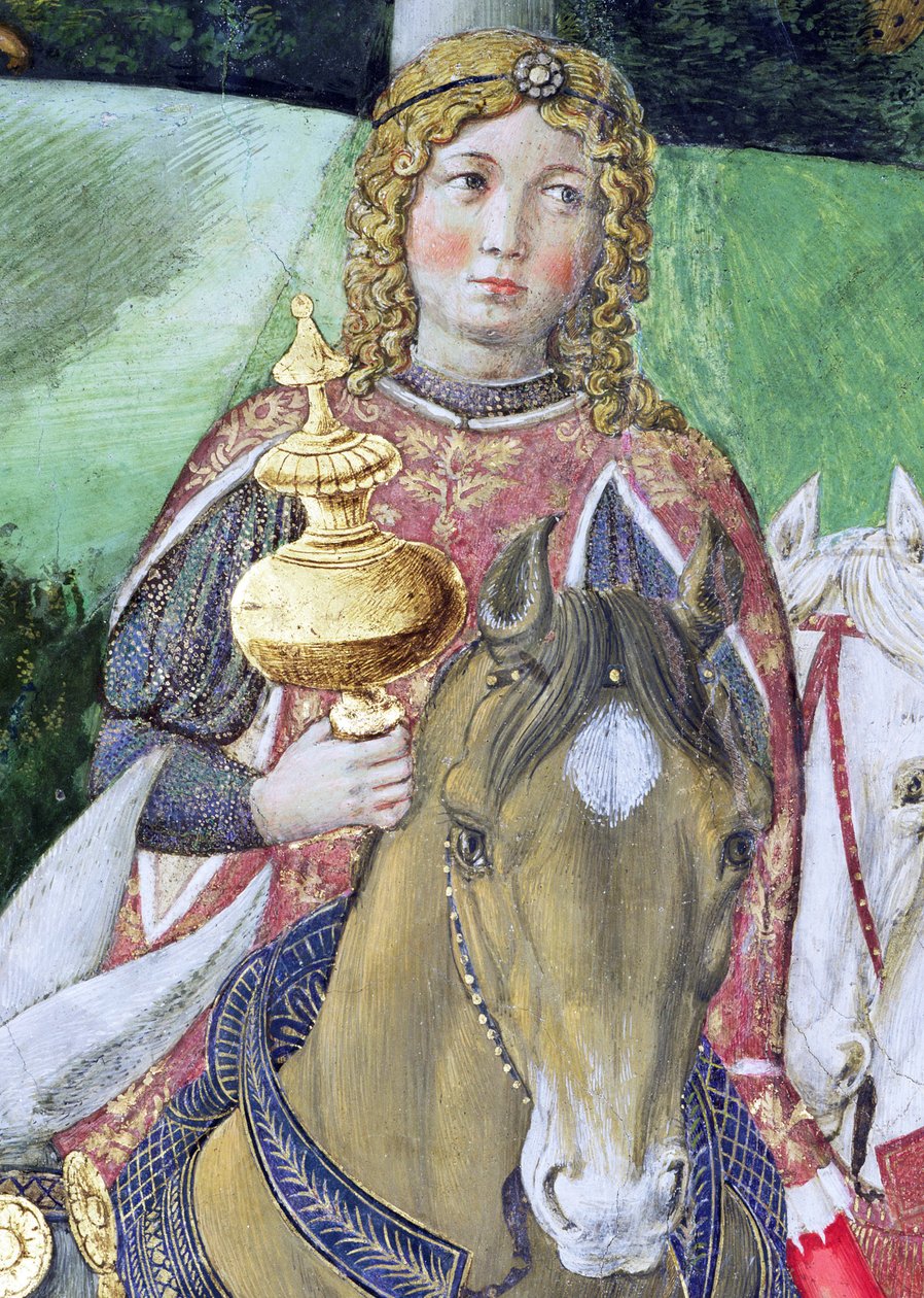Ryttere i det kongelige følge, detalje fra Magi-cyklussen i kapellet, ca. 1460 freskodetalje af 70606 af Benozzo di Lese di Sandro Gozzoli
