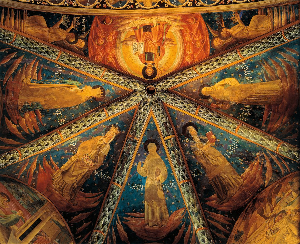 Italien, Montefalco, Apsis hvælving fra Saint Francis Church Malet med helgener af Benozzo di Lese di Sandro Gozzoli