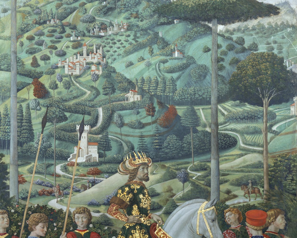 Johannes VII Palæologus (1391-1448), østromersk kejser, som Balthasar, en af de tre konger, detalje fra kongernes rejse-cyklus i kapellet, ca. 1460 (freskomaleri) af Benozzo di Lese di Sandro Gozzoli