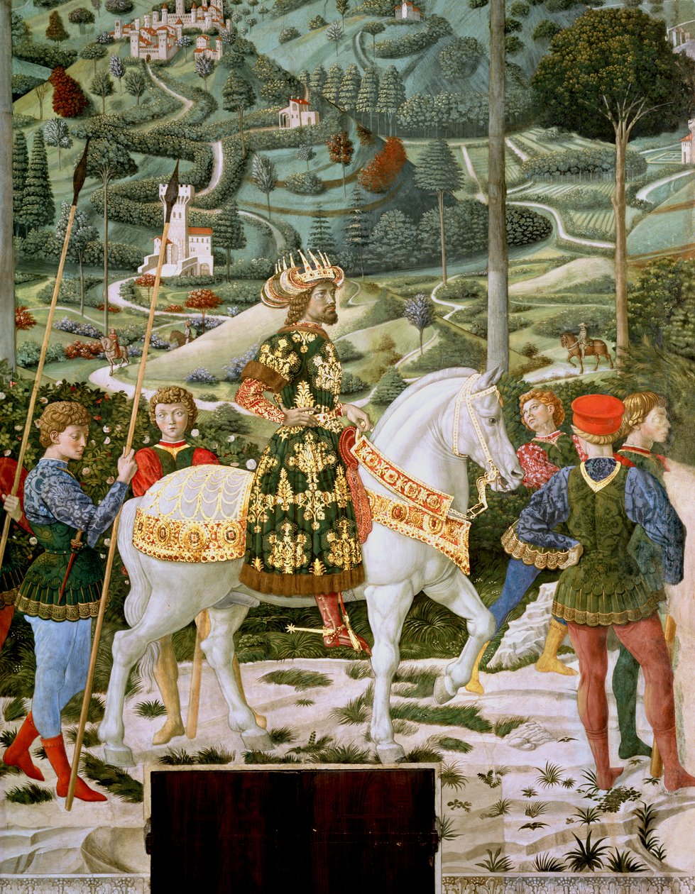 John VII Palaeologus (1391-1448), østromersk kejser, som en af de tre konger, detaljer fra Magi-cyklussen i kapellet, ca. 1460 af Benozzo di Lese di Sandro Gozzoli