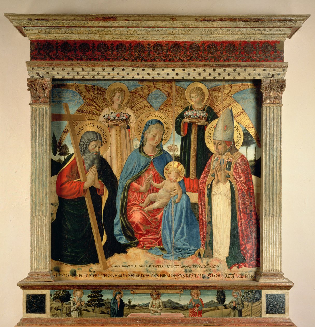 Madonna og barn med SS. Andrew og Prosper, 1466 (tempera og bladguld på panel) af Benozzo di Lese di Sandro Gozzoli
