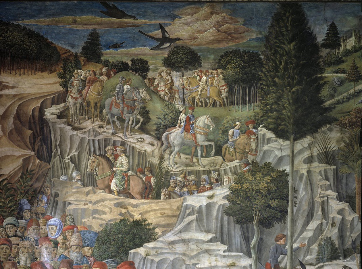 Magiernes procession med Laurent den Storslåede (fresko af Benozzo di Lese di Sandro Gozzoli