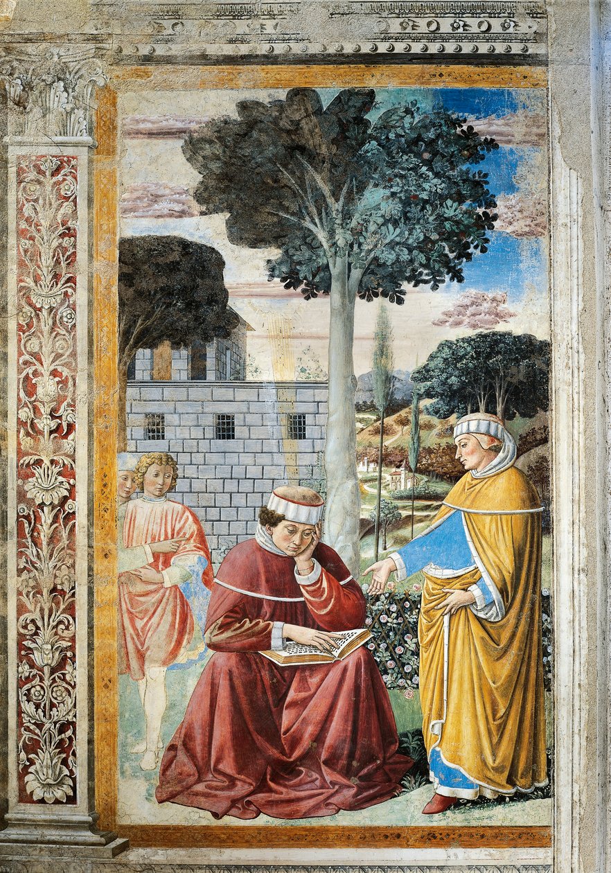 St. Agostino læser St. Pauls epistler, detaljer fra Stories of St. Augustine af Benozzo di Lese di Sandro Gozzoli