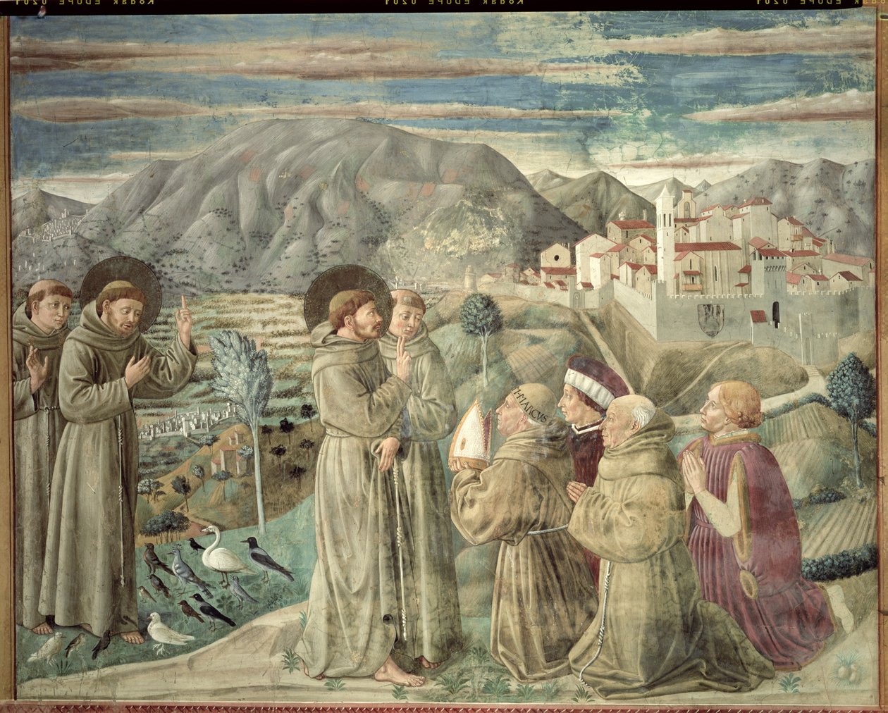 St. Francis prædiker for fuglene og velsigner Montefalco, 1452 af Benozzo di Lese di Sandro Gozzoli