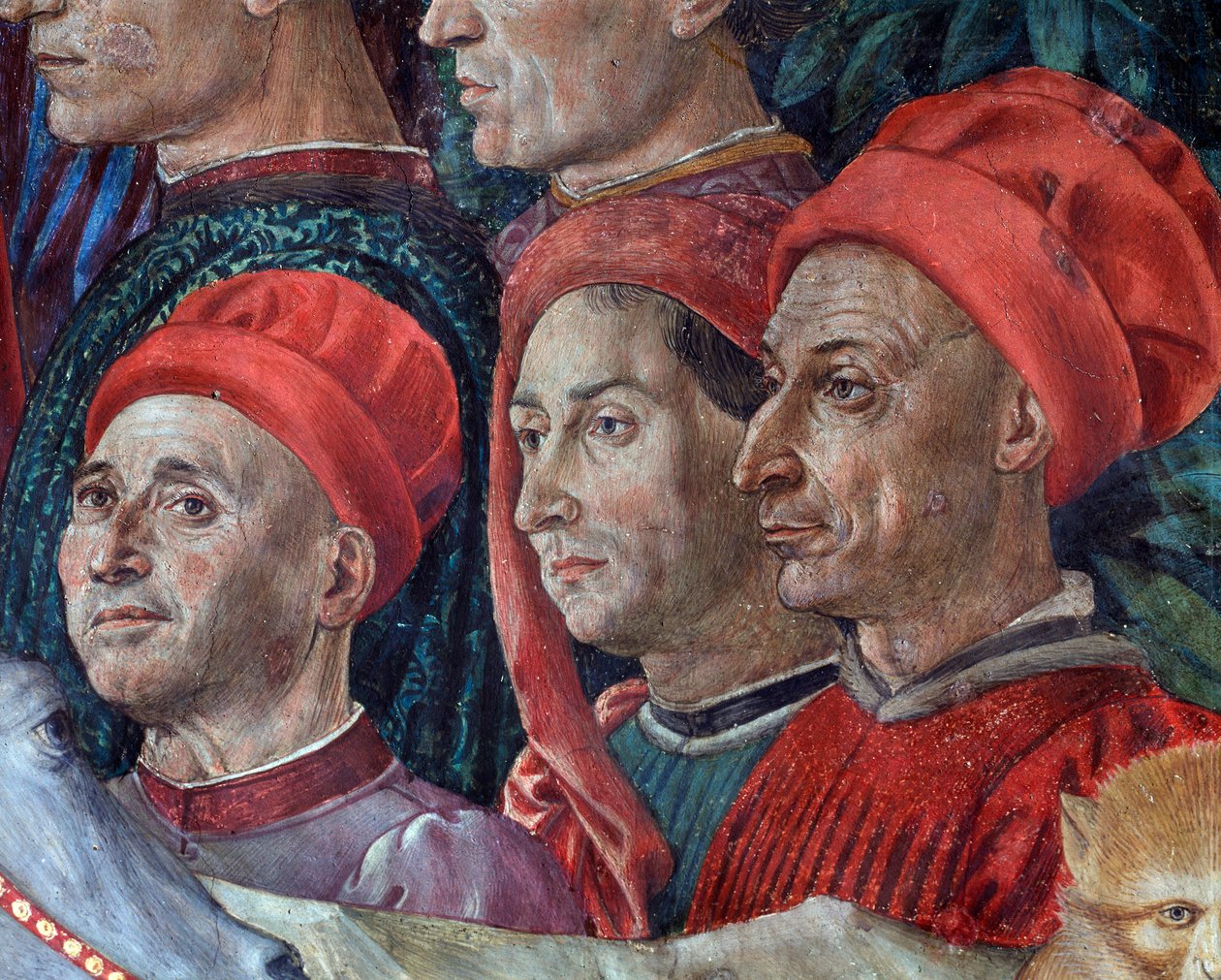 The Journey of the Magi Cortege of the Magi of Jerusalem a Bethleem “” Viaggio dei Magi”” eller “” Cavalcata dei Magi””” (detalje af ansigter i cortege of the Magi Magi) Fresco af Benozzo Gozzoli (1420-1497) af Benozzo di Lese di Sandro Gozzoli