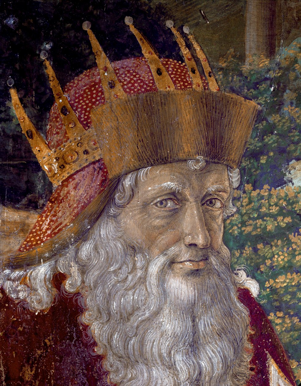 Magiernes rejse. Cortege of the Magi of Jerusalem i Betlehem kaldet "Viaggio dei Magi" eller "Cavalcata dei Magi" på italiensk. Detalje, der repræsenterer Joseph Patriarch af Konstantinopel mellem 1261 og 1276. Fresko af Magiernes Kapel af Benozzo di af Benozzo di Lese di Sandro Gozzoli