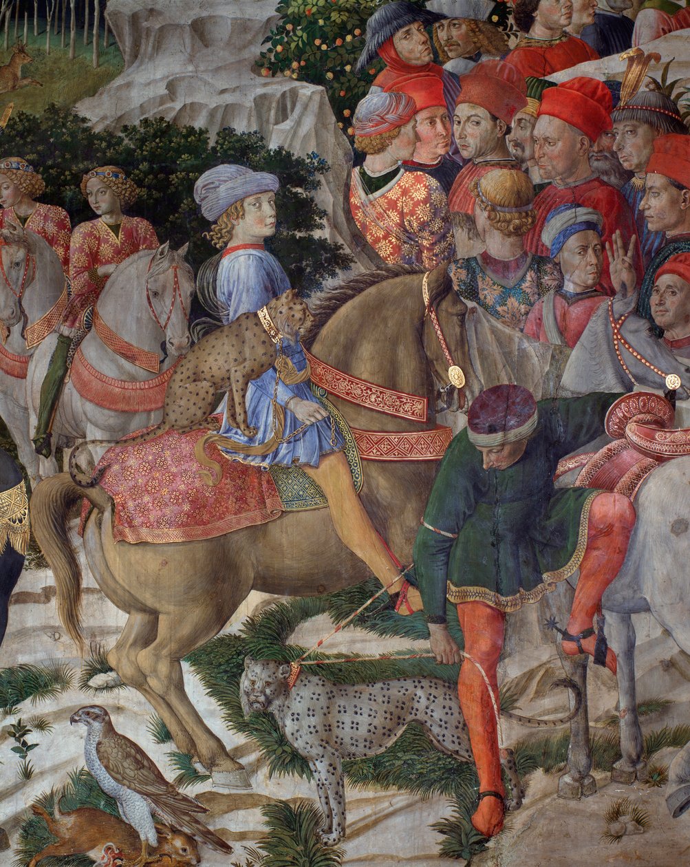 The Journey of the Magi Cortege of the Magi of Jerusalem to Bethlehem kalder på italiensk "Viaggio dei Magi" eller "" Cavalcata dei Magi" Detalje af Julien de Medici (1453-1478) (Giuliano de 