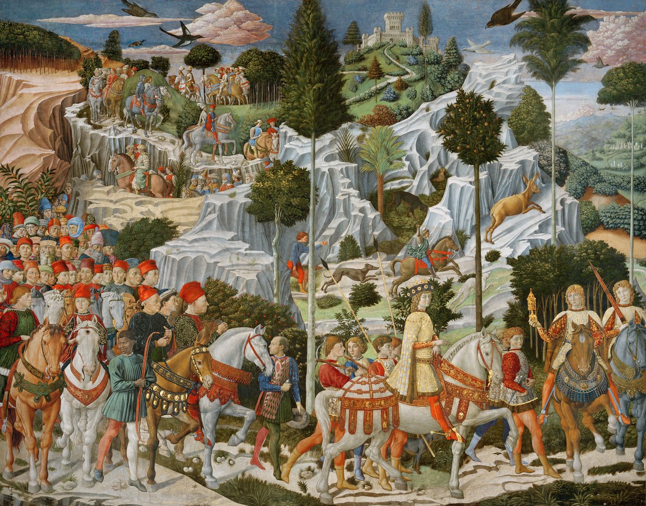 De tre kongers rejse til Betlehem, kapellets højre væg, ca. 1460 af Benozzo di Lese di Sandro Gozzoli