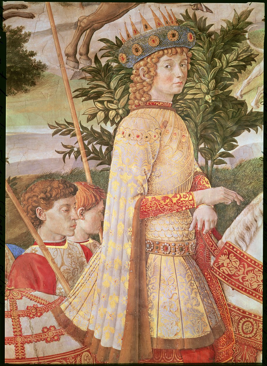 Magiernes procession, processionen ledet af Lorenzo den Storslåede i skikkelse af Magus Caspar, detalje af Lorenzo de