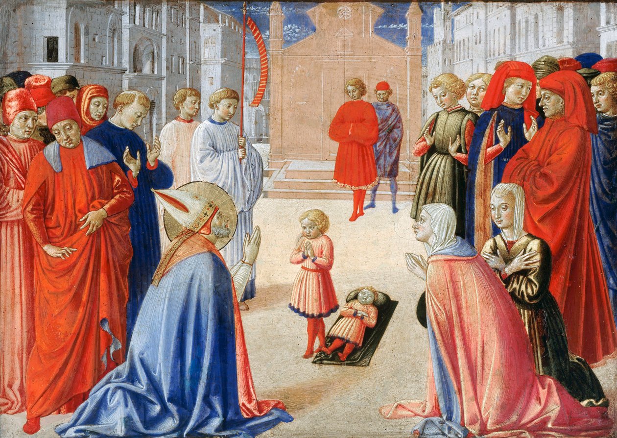 Zenobe af Firenze (Saint Zenobe, San Zanobi eller Zenobio) (337-417) - Sankt Zenobius oprejser en dreng fra de døde - Maleri af Gozzoli, Benozzo (ca 1420-1497) af Benozzo di Lese di Sandro Gozzoli
