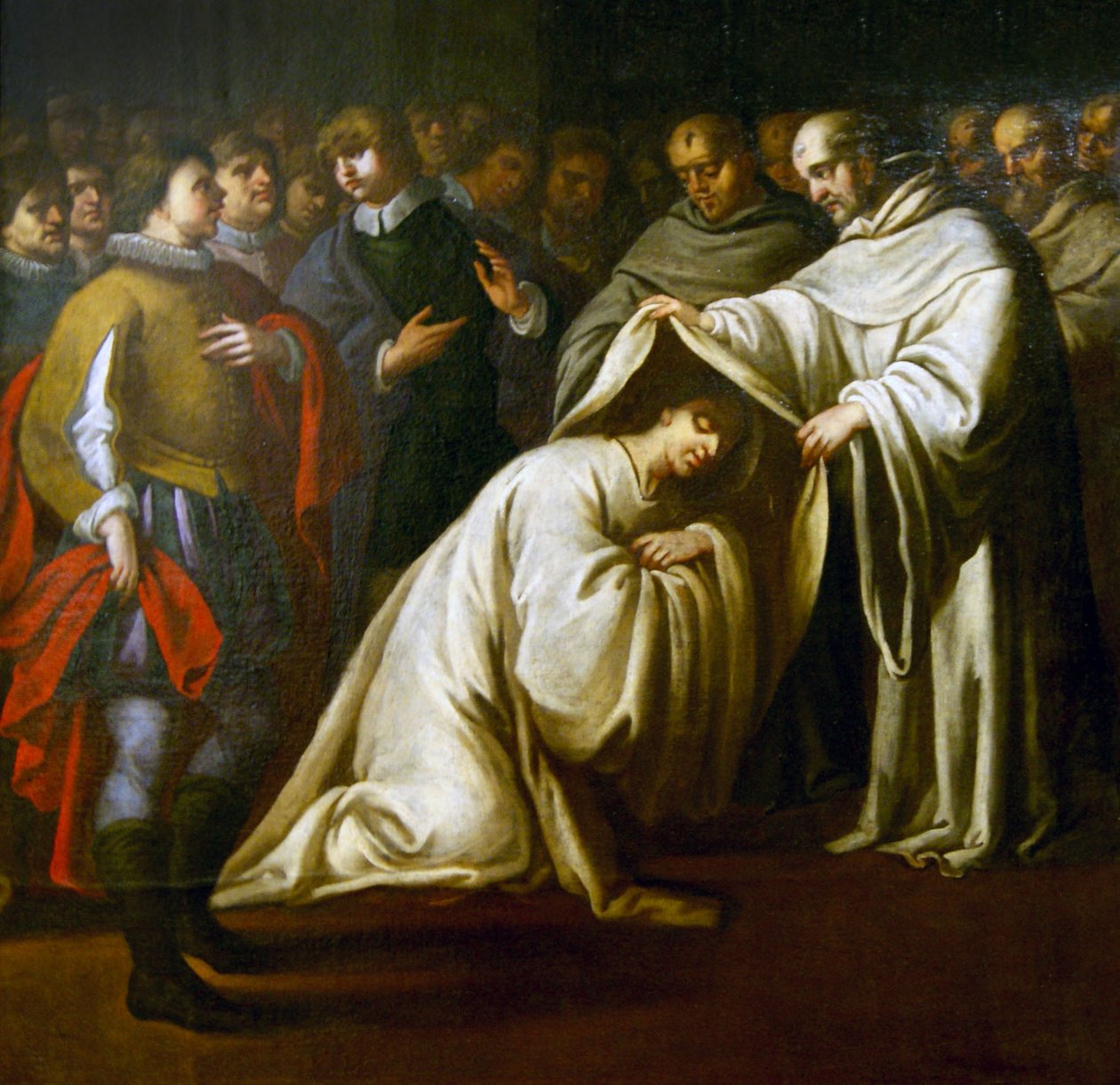 Sankt Bernhard af Clairvaux dækker en mand med kappe. (olie på lærred) af Bento Coelho da Silveira