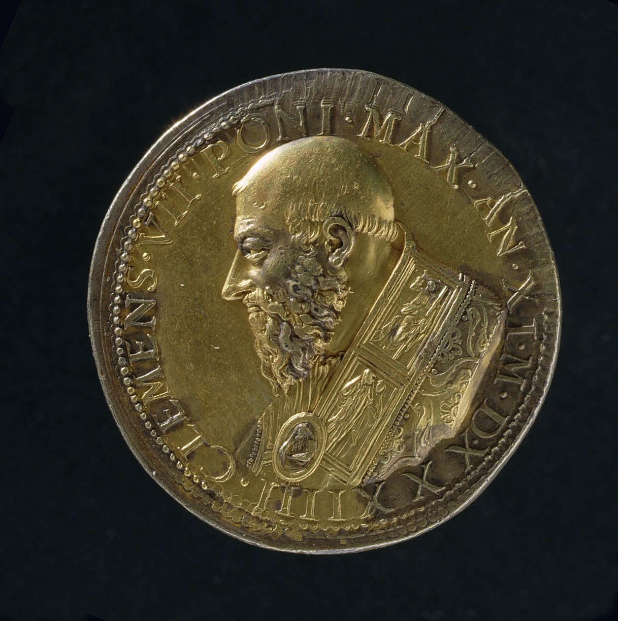 Portrætmedalje af Clement VII (1523-34) 1533 (bronze) (for recto se 108639) af Benvenuto Cellini
