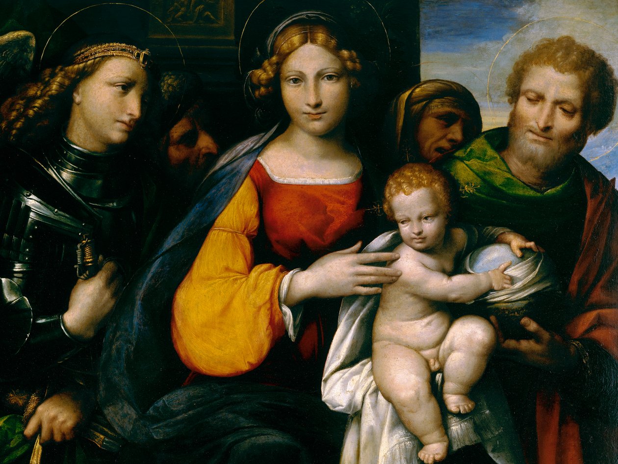 Maleri, der portrætterer Madonnaen og barnet med hellige af Benvenuto Tisi da Garofalo