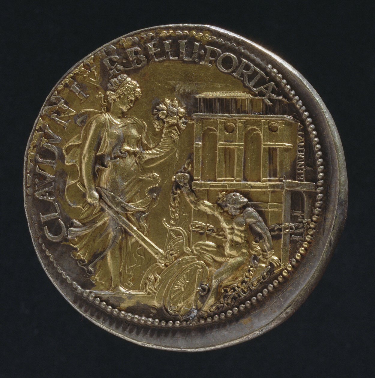 Medalje, der forestiller en allegorisk figur, 1533 (bagsiden af 18062) (for verso se 119186) af Benvenuto Cellini