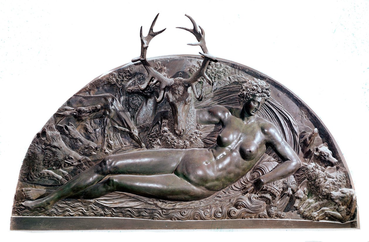 Nymfen fra Fontainebleau Bas bronze relief af Benvenuto Cellini (1500-1571) fra slottet Anet. 1542 Dim. 409x205 cm Paris, Musée du Louvre af Benvenuto Cellini
