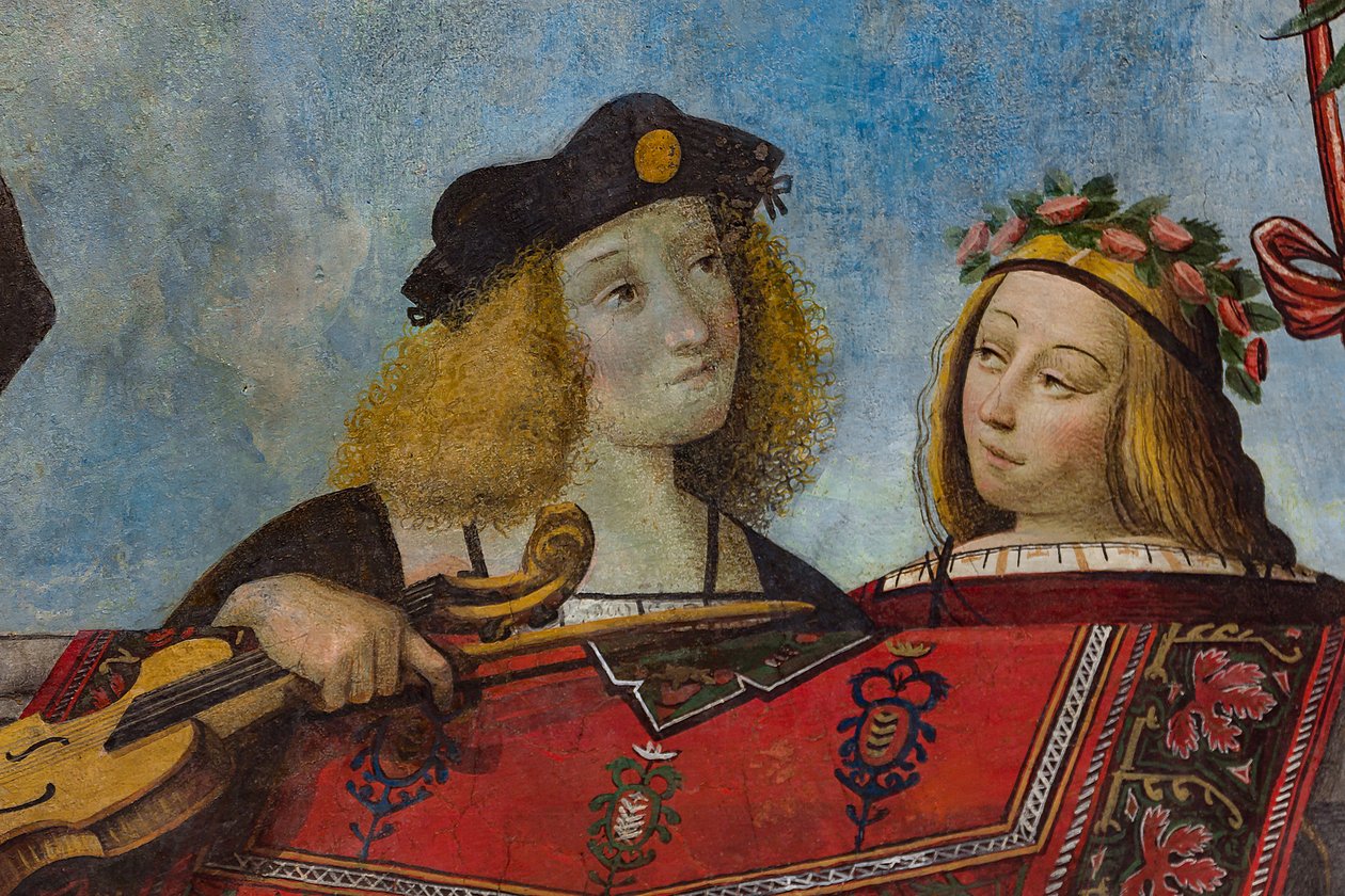 Herre, der holder et musikinstrument og en gentlewoman, detalje, hvælving af Hall of the Treasure (fresco) (detalje af 3707463) af Benvenuto Tisi da Garofalo