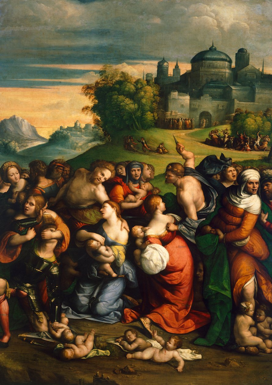 Massacre of the Innocents (olie på panel) af Benvenuto Tisi da Garofalo