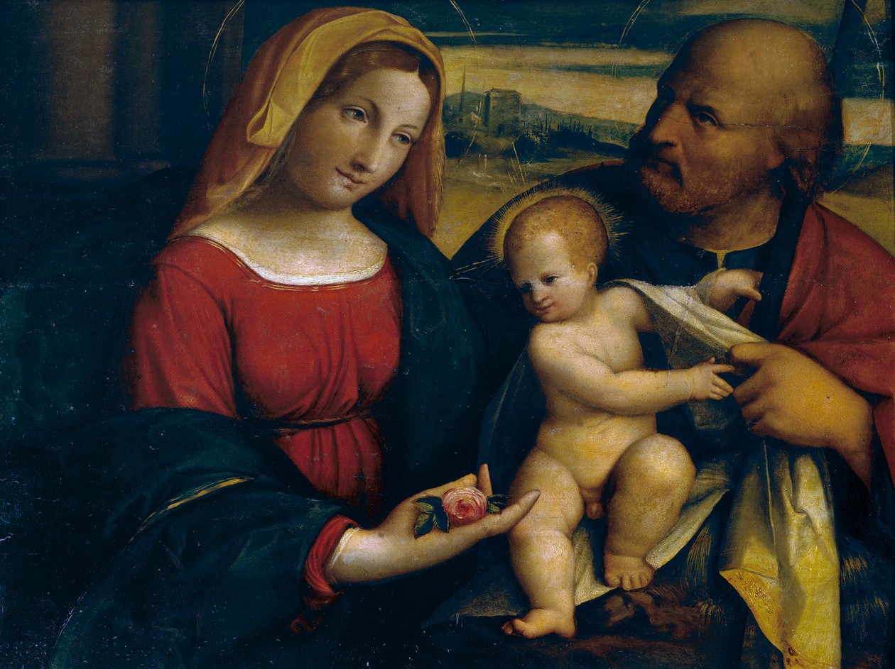 Maleri, der forestiller den hellige familie af Benvenuto Tisi da Garofalo