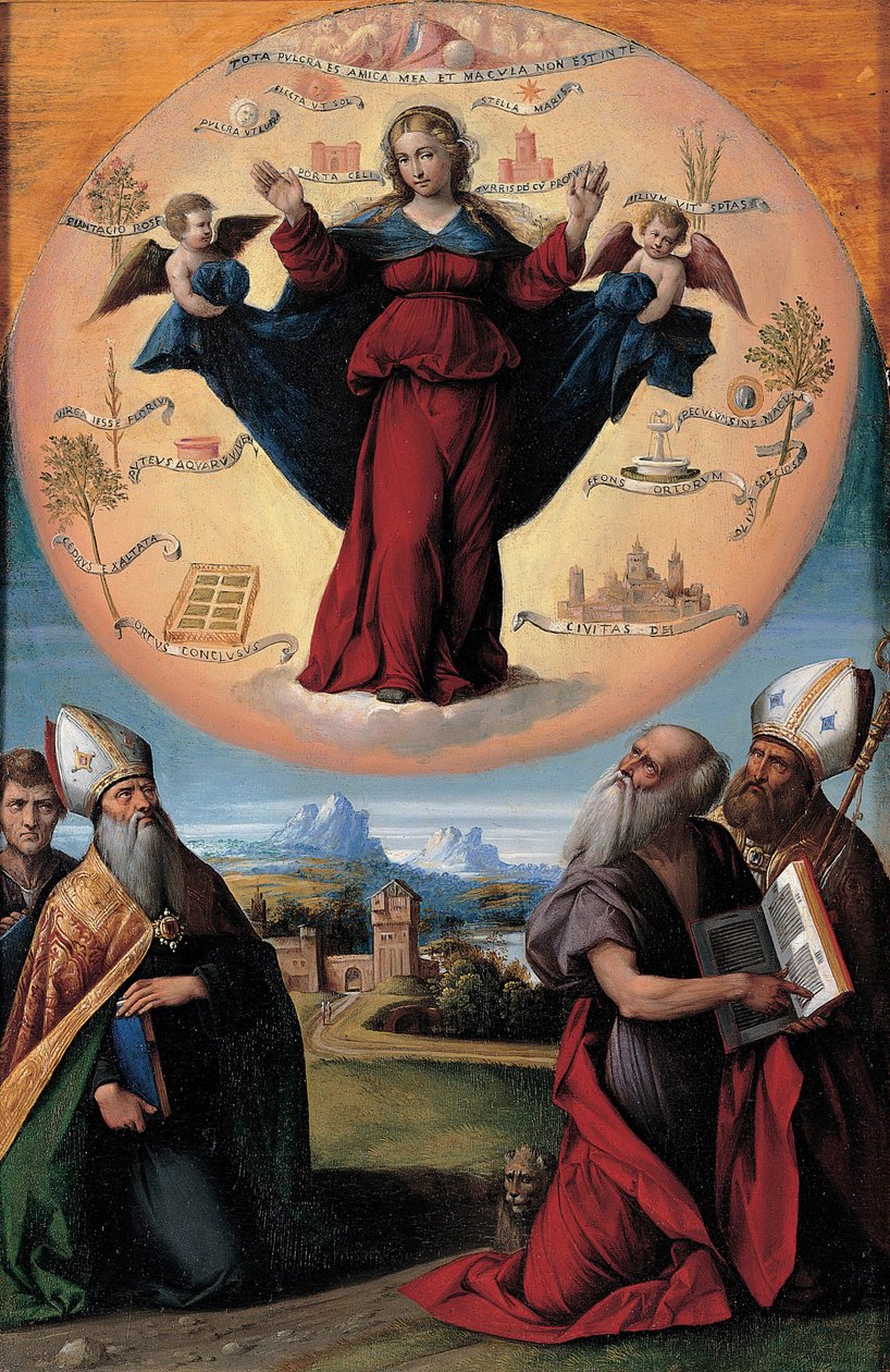 Den ubesmittede undfangelse med helgener, ca. 1535-1550 af Benvenuto Tisi da Garofalo