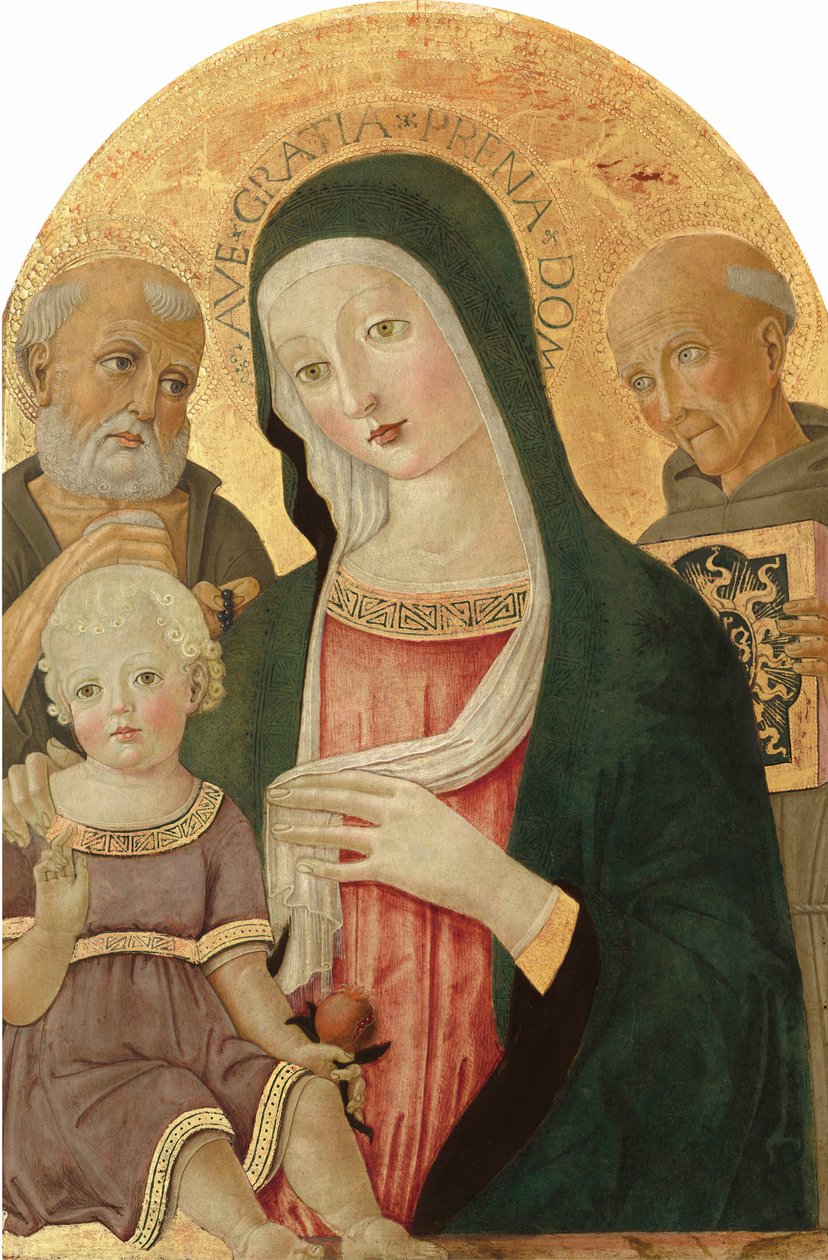 Madonna og barn med Sankt Jerome og Sankt Bernardino af Siena af Benvenuto di Giovanni