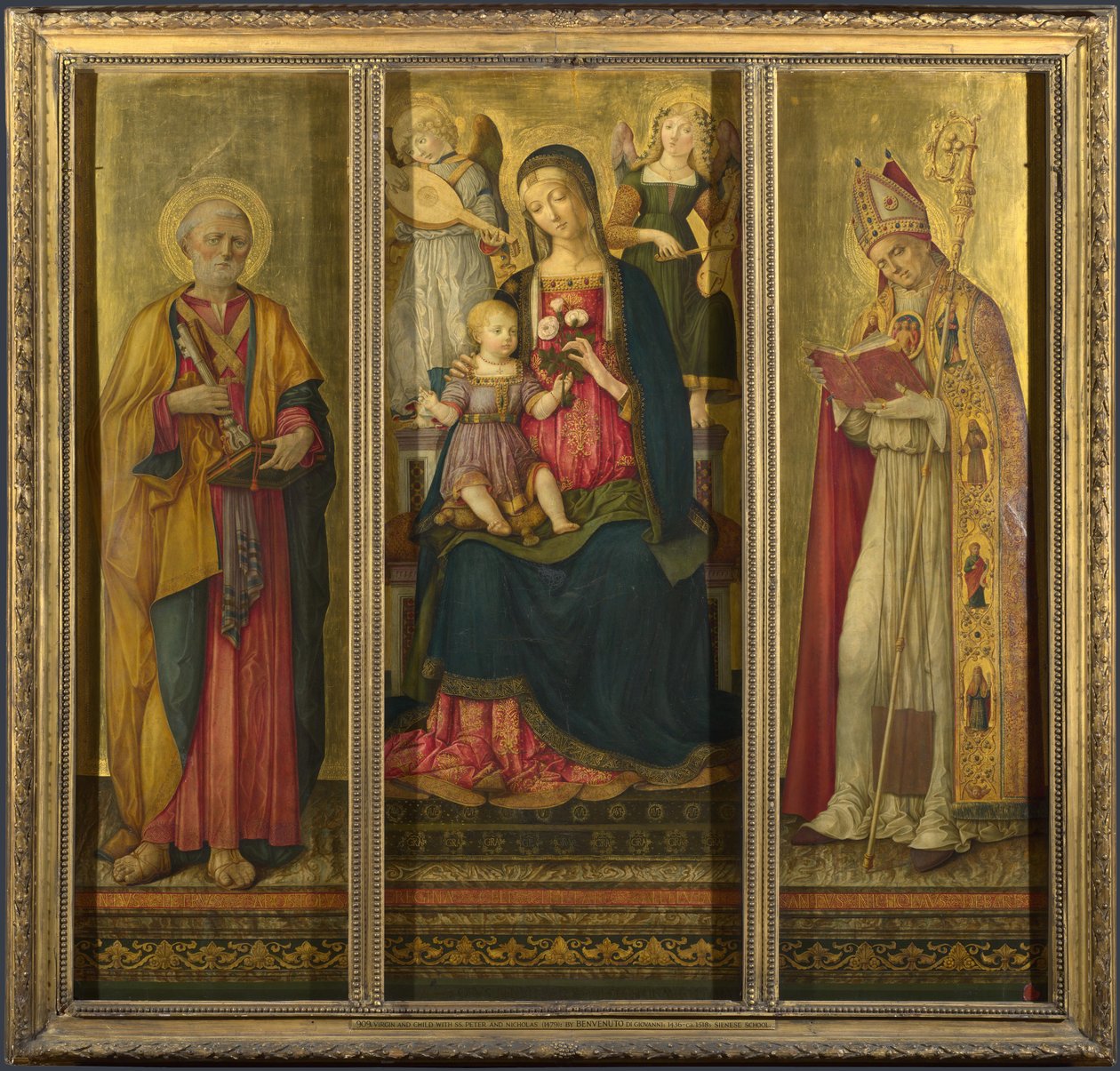 Jomfru og barn med de hellige Peter og Nicholas, 1479 af Benvenuto di Giovanni
