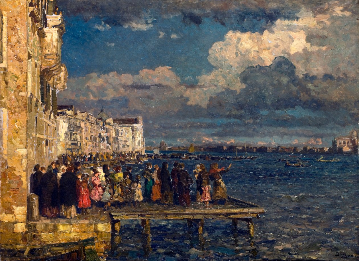 Forberedelse af Festa del Redentore i Venedig Maleri af Beppe Ciardi (1875-1932) 1910-1915 Privat samling af Beppe Ciardi
